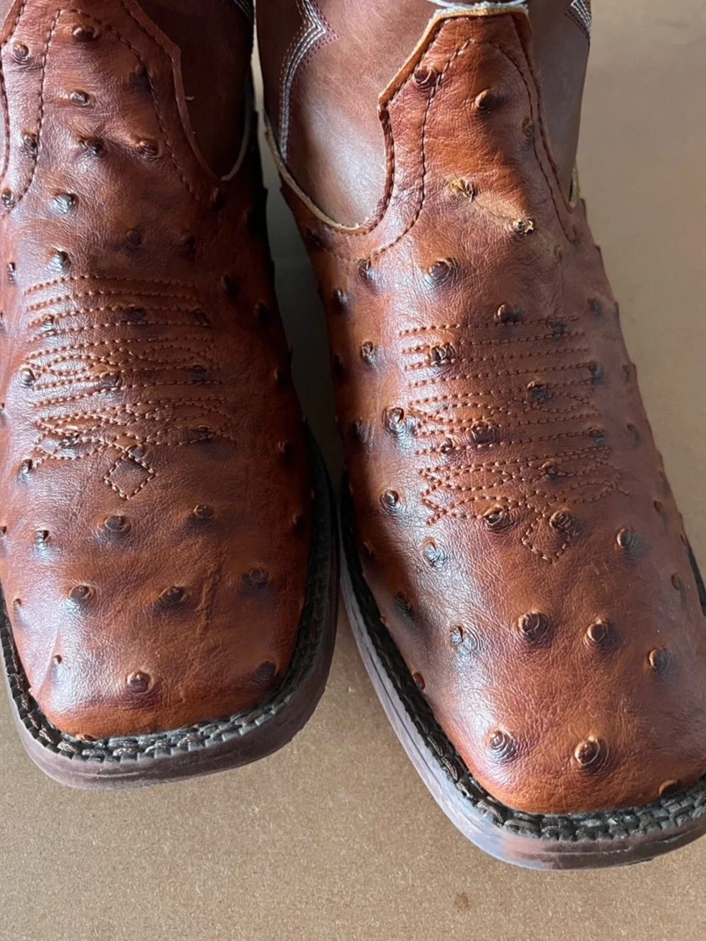 Roper Big Kids Faux Ostrich Western Boots in Brown Size Youth 6